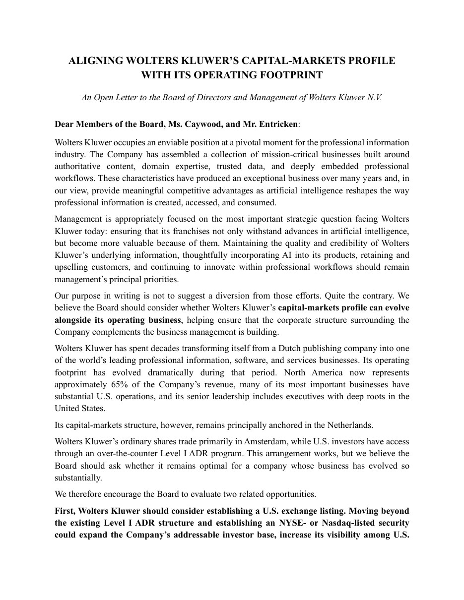First page of the Open Letter to Wolters Kluwer
