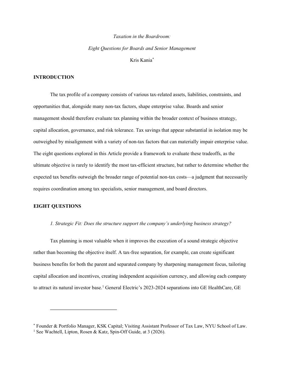 First page of the Taxation in the Boardroom essay